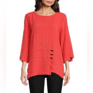 EUC Ali Miles red puckered artsy lagenlook Christmas holidays top‎ size XL